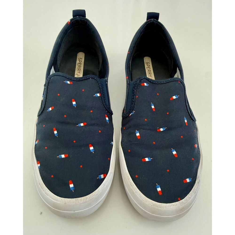Sperry Crest Vibe Slip On Shoes Womens 10 Navy Rocket Popsicle 4th of July Summe